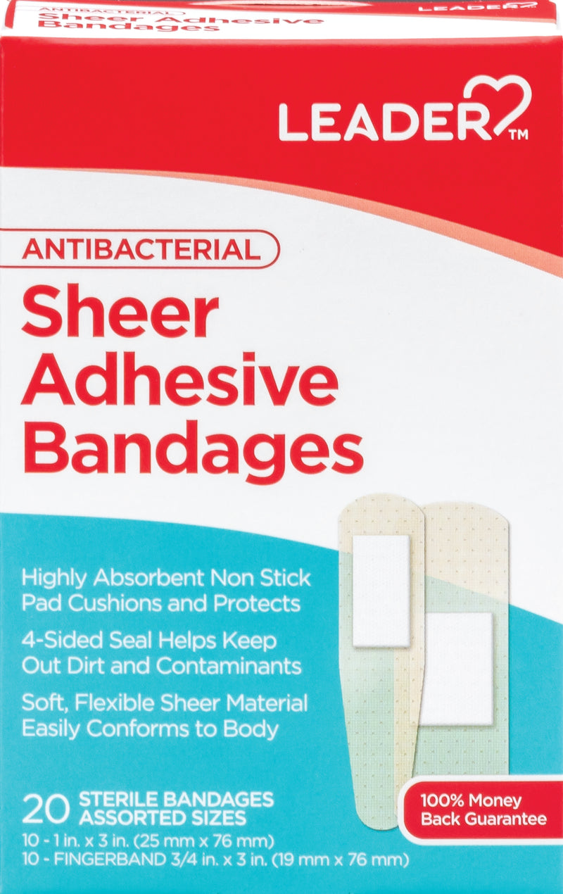 Sheer Adhesive Bandages | Antibacterial | 20 Sterile Bandages Assorted Size
