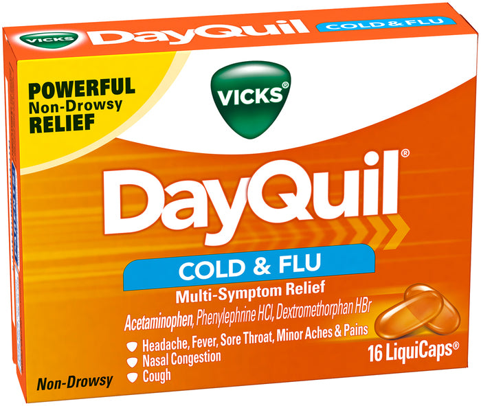 DayQuil | Cold & Flu | NON DROWSY | 16 Liquid Capsules