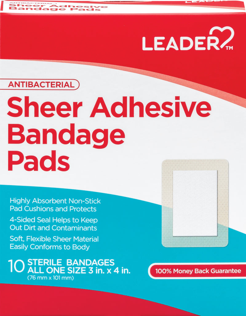 Sheer Adhesive Bandage Pads | AntiBacterial | 10 Bandages