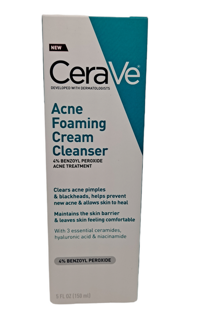 CERAVE ACNE FOAMING CREAM CLEANSER/ 5FLOZ /BENZOYL PEROXIDE ACNE TREATMENTFoaming 4% benzoyl peroxide acne face wash.