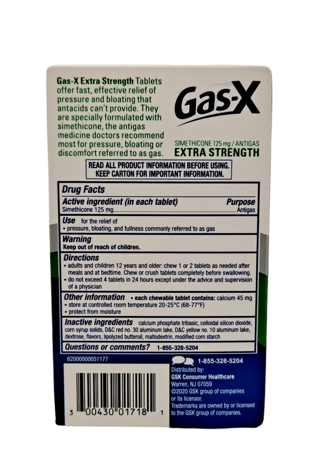 Gas-X Extra Strength Simethicone 125mg Antigas 18 chewable