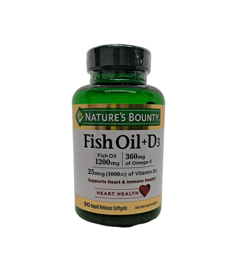 Fish Oil + D3 /1200MG /360MG OF Omega-3 - Supports Heart & Immune Health -90 Rapid Release