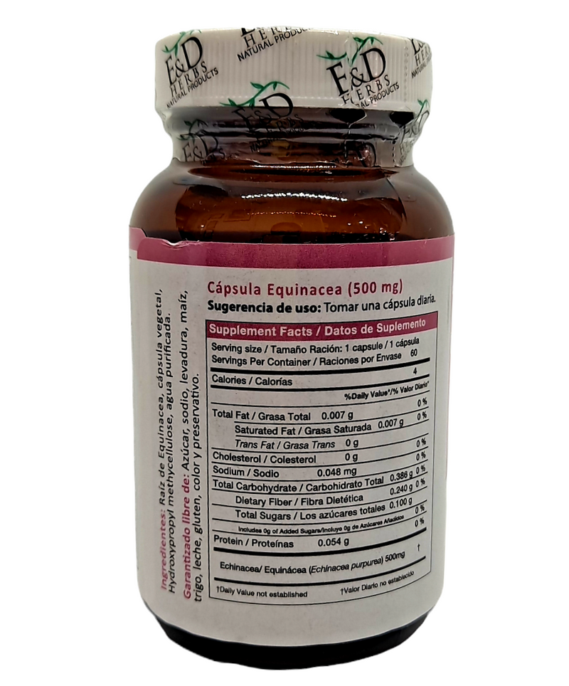 Equinacea Raiz/ Soporte Inmunológico/ 500mg /60 capsulas