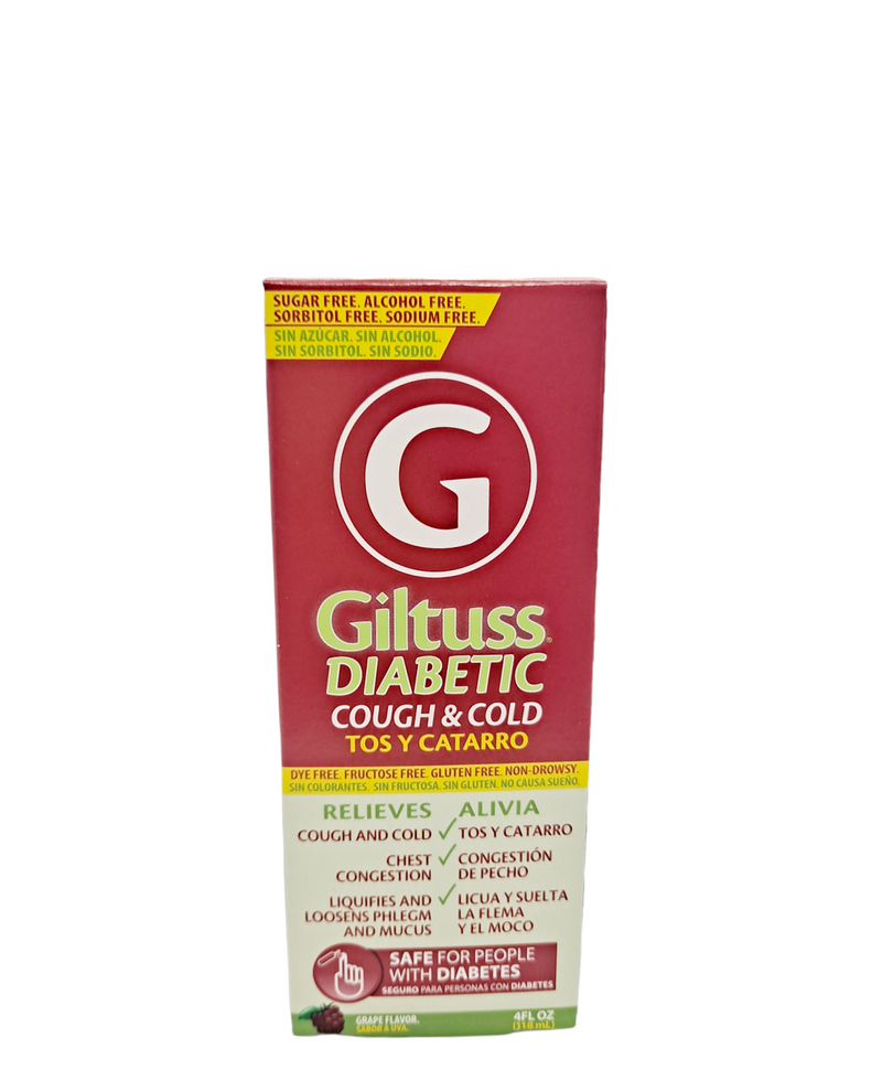 Giltuss Diabetic/ Cough&Cold /4fl oz Grape Flavor /Dye Free Fructose Free, Gluten Free, on Drowsy