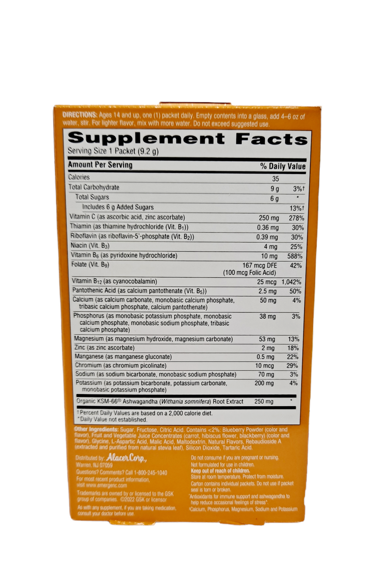 Emergen-C Ashwagandha /18Pack/ Daily Immune Support Berry Blend /Dietary Supplement