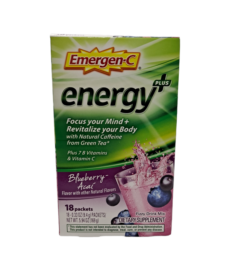 Emergen-C Energy Plus Dietary Supplement / Fizzy Drink Mix18 packets 5.94oz/ Acai & Blueberry flavor