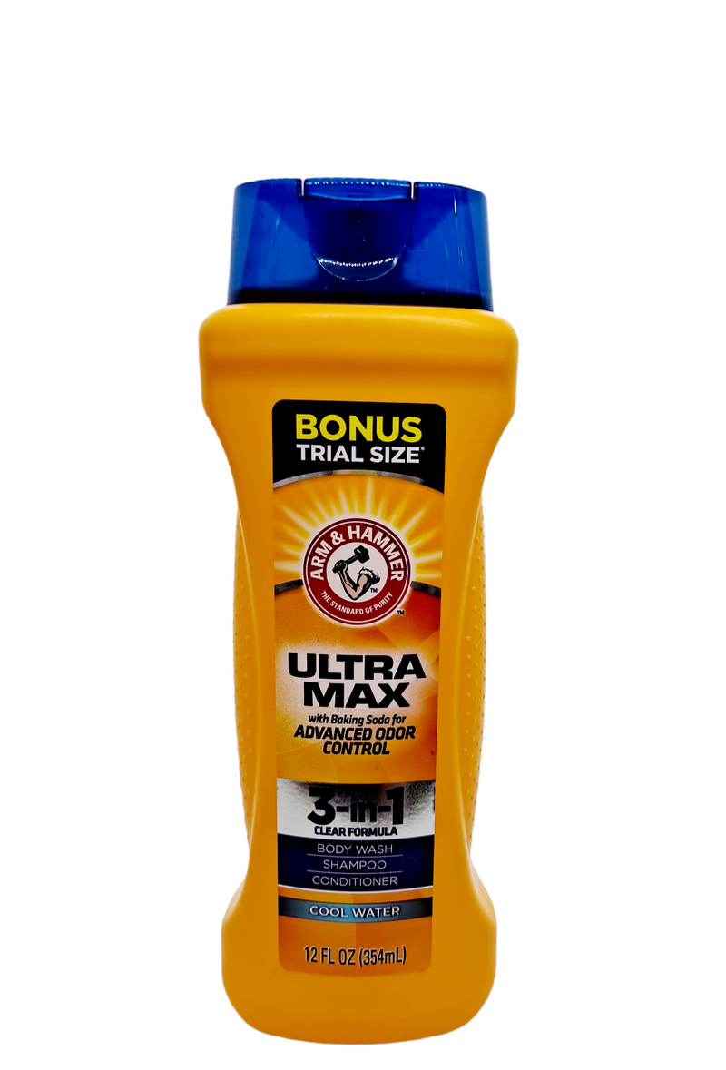 Ultra Max /Arm & Hammer /3 in 1 Body Wash/Shampoo/Conditioner Cool Water 12FL OZ