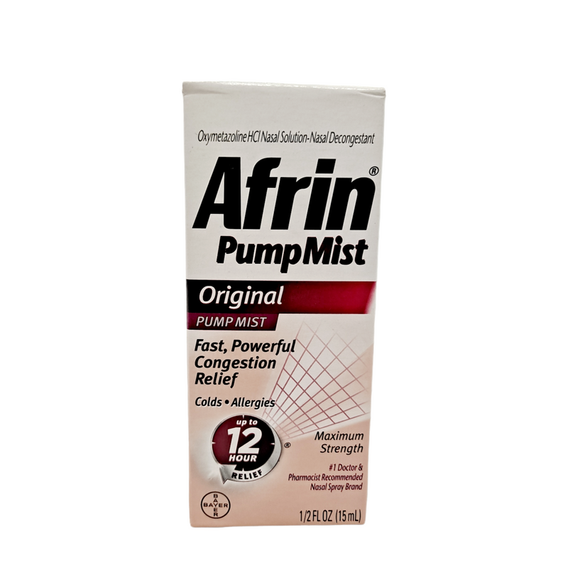 Afrin Original Pump Mist /1/2 FL OZ/ Up to 12 hrs /Cold Allergies/Maximum Strength