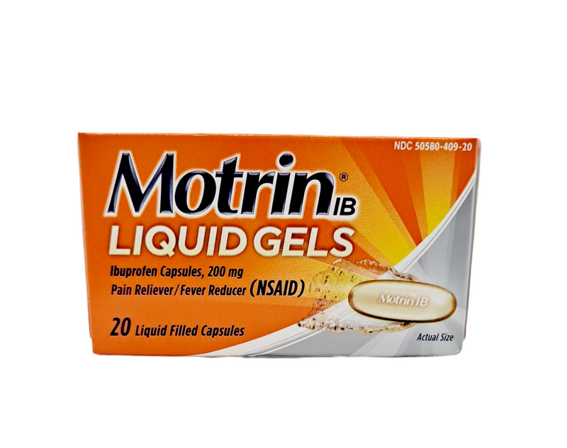 Motrin Liquid Gels /Pain Reliever and Fever Reducer/ 20 caplets /200mg