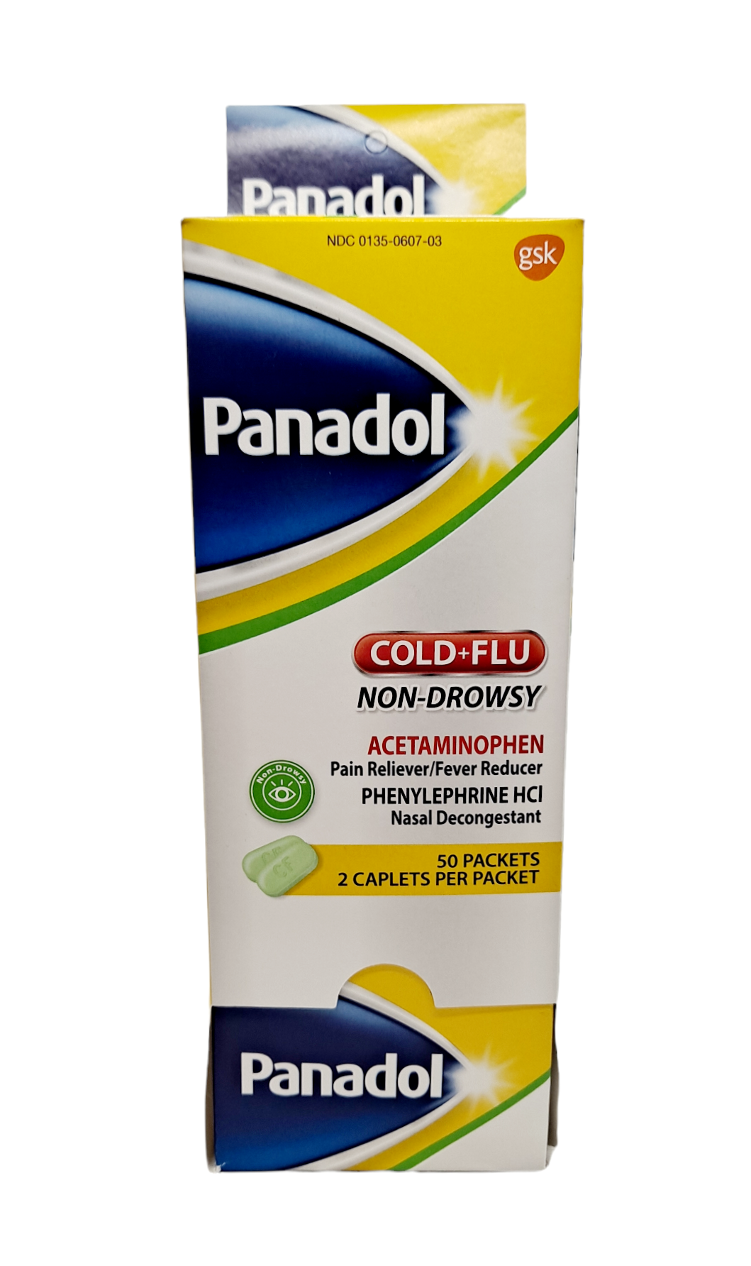 Cold+Flu Non Drowsy Acetaminophen /50packets 2 caplets per packet