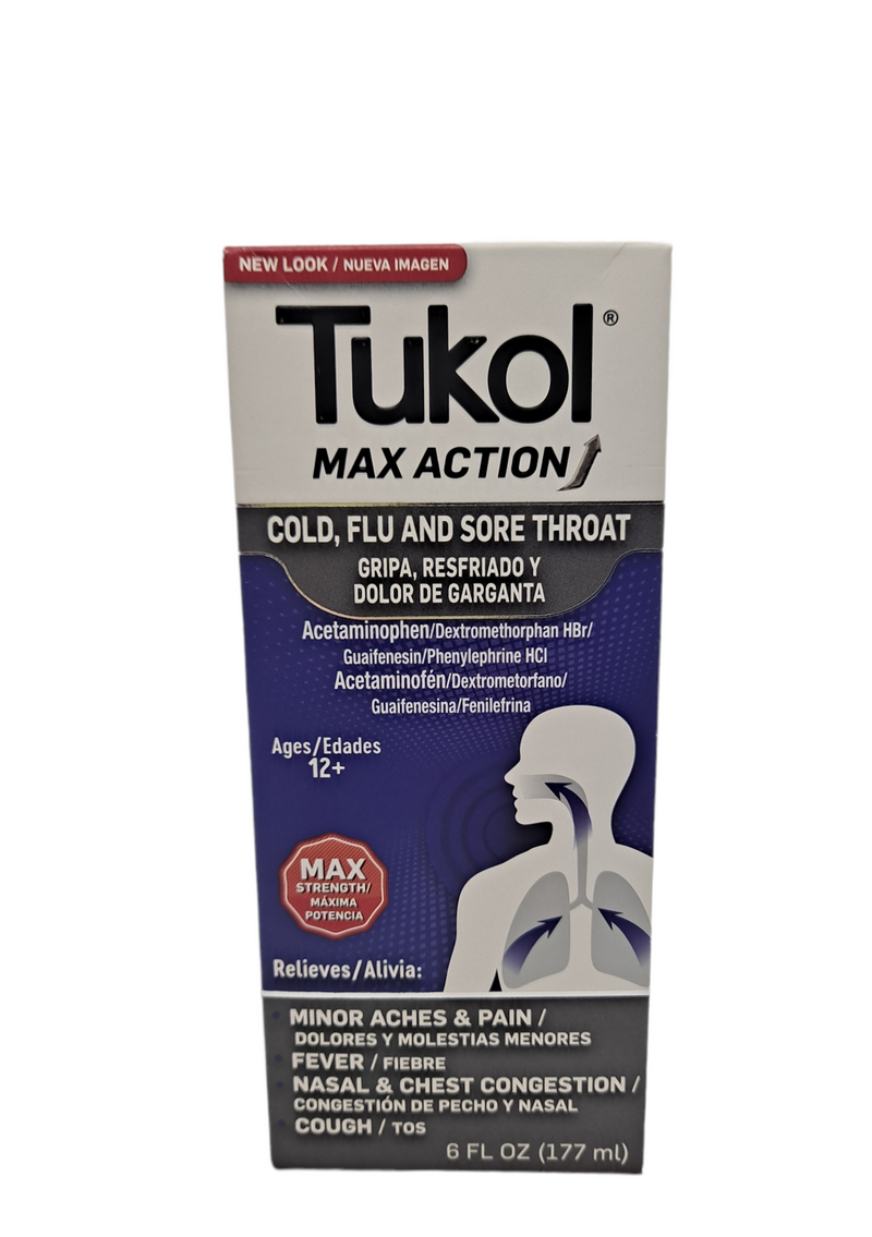 Max Action | Cold, Sore Throat & Cough | 6 fl oz