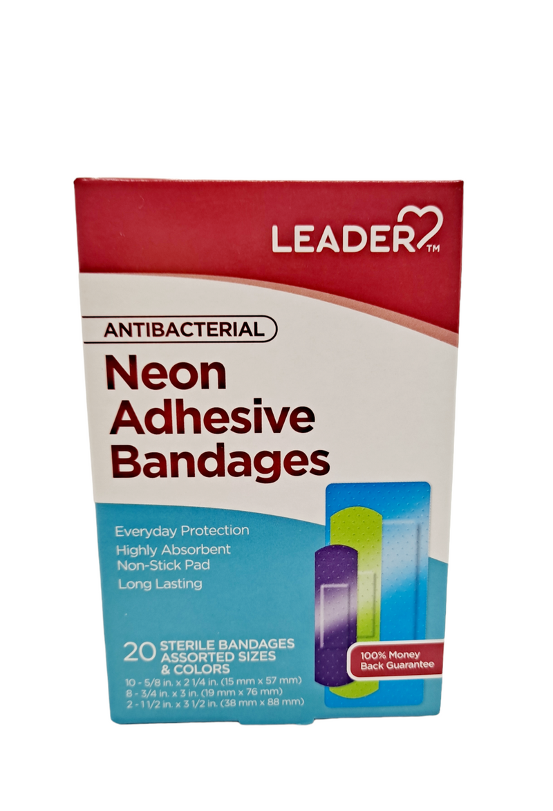 Antibacterial Neon Adhesive Bandages /20 per box Assorted sizes & colors