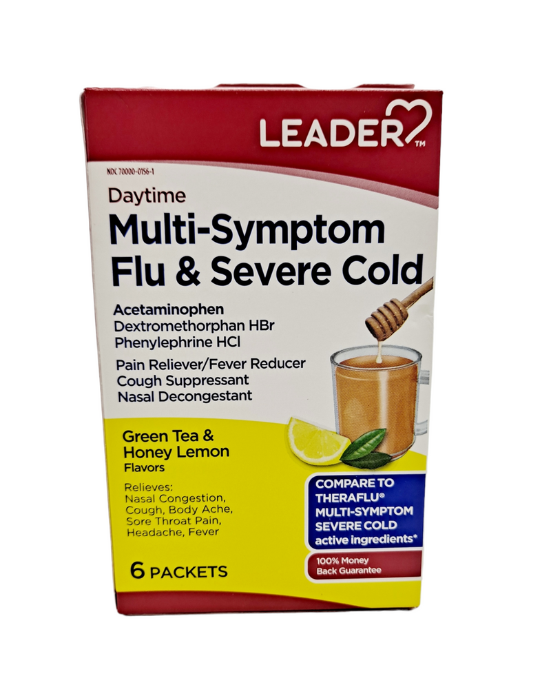 Multi- Symptom Flu & Severe Cold DayTime -6 Packets- Green Tea Honey Lemon