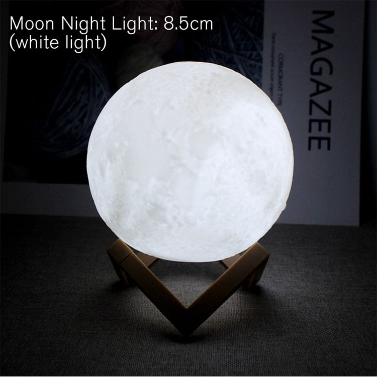 Moon Lamp LED 8cm Night Light Battery Powered With Stand Starry Lamp Bedroom Decor Night Lights