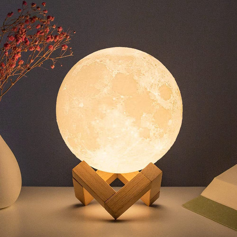 Moon Lamp LED 8cm Night Light Battery Powered With Stand Starry Lamp Bedroom Decor Night Lights