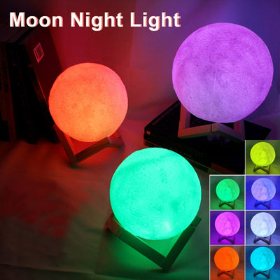 Moon Lamp LED 8cm Night Light Battery Powered With Stand Starry Lamp Bedroom Decor Night Lights