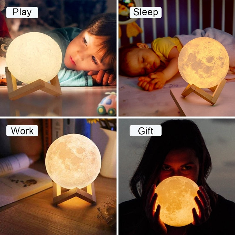 Moon Lamp LED 8cm Night Light Battery Powered With Stand Starry Lamp Bedroom Decor Night Lights