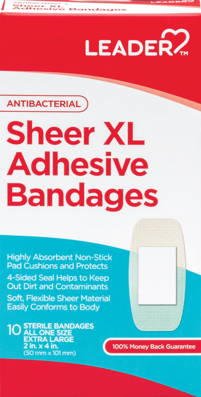 Sheer XL Adhesive Bandages | AntiBacterial | 10 Bandages Extra Large