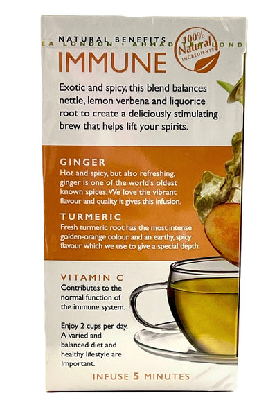 Ahmad Tea Immune | Lemon, Ginger & Turmeric Flavor | + Vitamin C | 20 Bags
