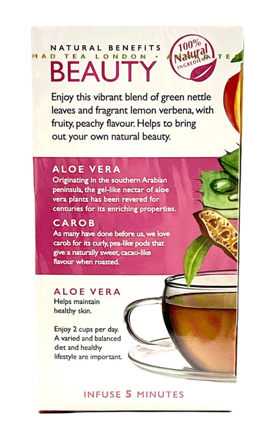 Ahmad Tea Beauty | Peach, Carob, Rose Petals & Aloe Vera Flavor | 20 Bags