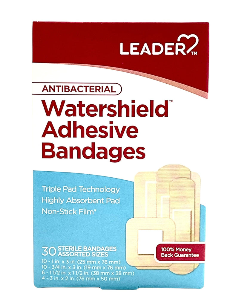 Watershield Adhesive Bandages | Antibacterial | 30 Bandages Assorted Sizes