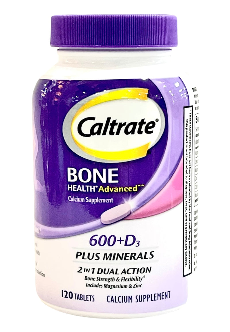 Caltrate Bone Health Advanced 600 + D3 | Plus Minerals | 2 in 1 Dual Action | 120 Tablets