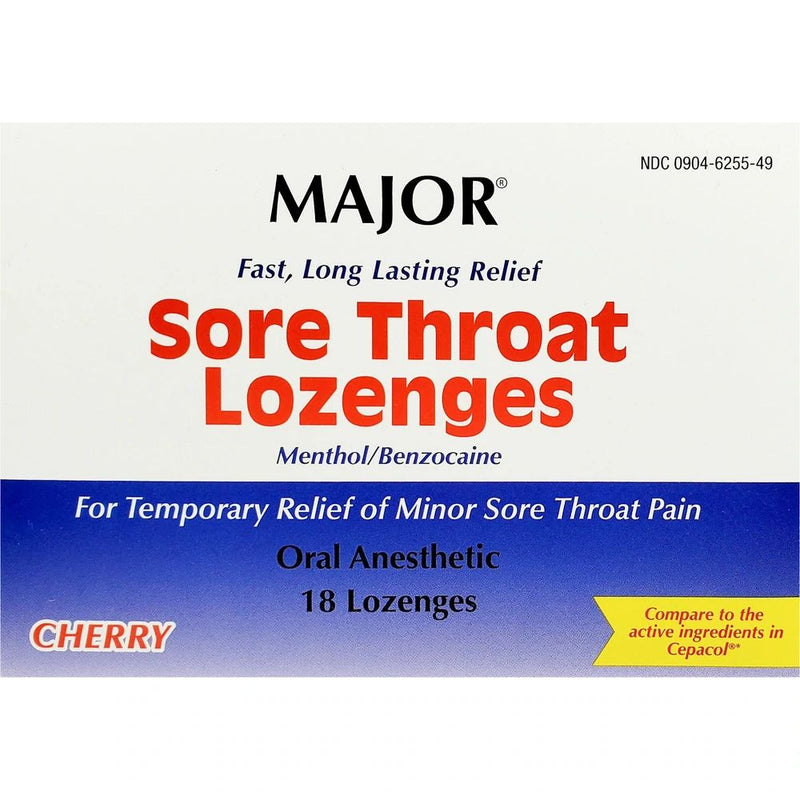 Sore Throat Lozenges | Fast & Long Lasting Relief | Menthol & Benzocaine | 18 Cherry Lozenges