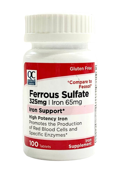 Ferrous Sulfate | 325mg | Iron Support 65mg | 100 Tablets