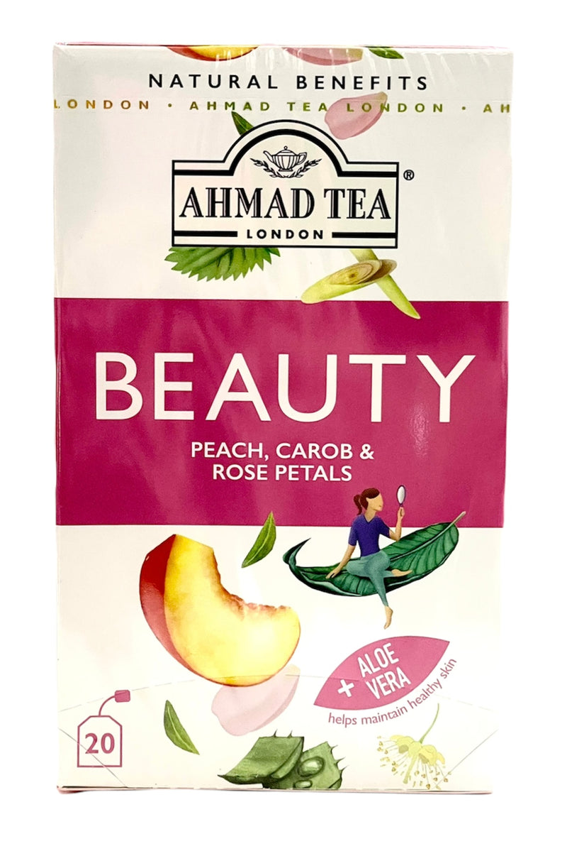 Ahmad Tea Beauty | Peach, Carob, Rose Petals & Aloe Vera Flavor | 20 Bags