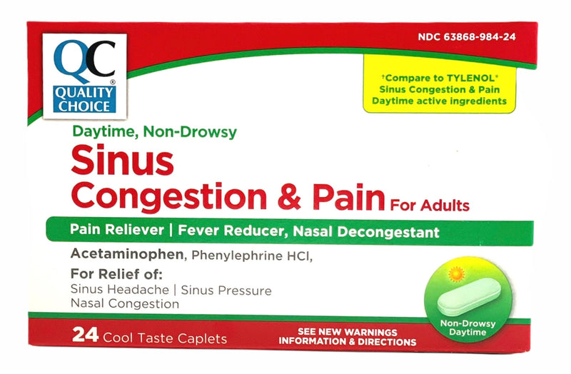 Sinus Congestion & Pain | For Adults | 24 Cool Taste Caplets