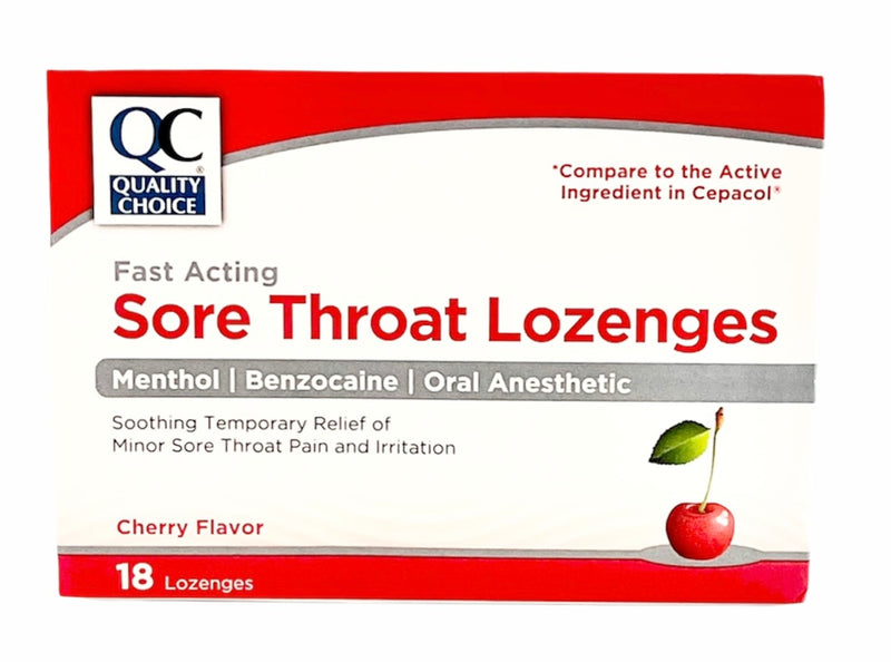 Sore Throat Lozenges | Fast Acting | Cherry Flavor | 18 Lozenges