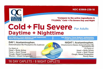 Cold + Flu Severe | Daytime + Nighttime | 16 Day Caplets & 8 Night Caplets