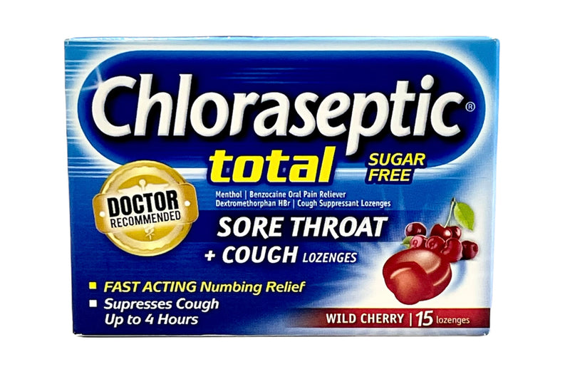 Chloraseptic Total | Sugar Free | Sore Throat + Cough | 15 Wild Cherry Lozenges