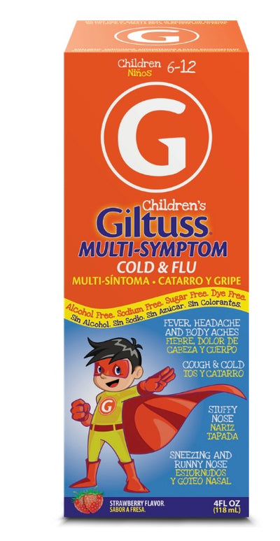 Children's Giltuss Multi-Symptom Cold & Flu | 6 to 12 years | 4 FL 0z | Strawberry Flavor