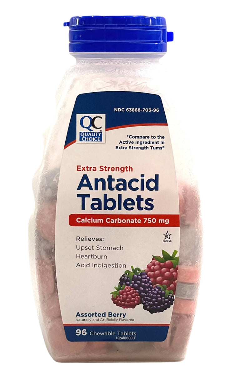 Antacid Tablets | Extra Strength | 96 Assorted Berry Chewable Tablets