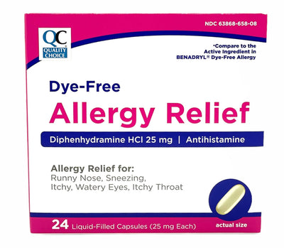 Allergy Relief | Dye-Free | 24 Liquid-Filled Capsules | 25mg each