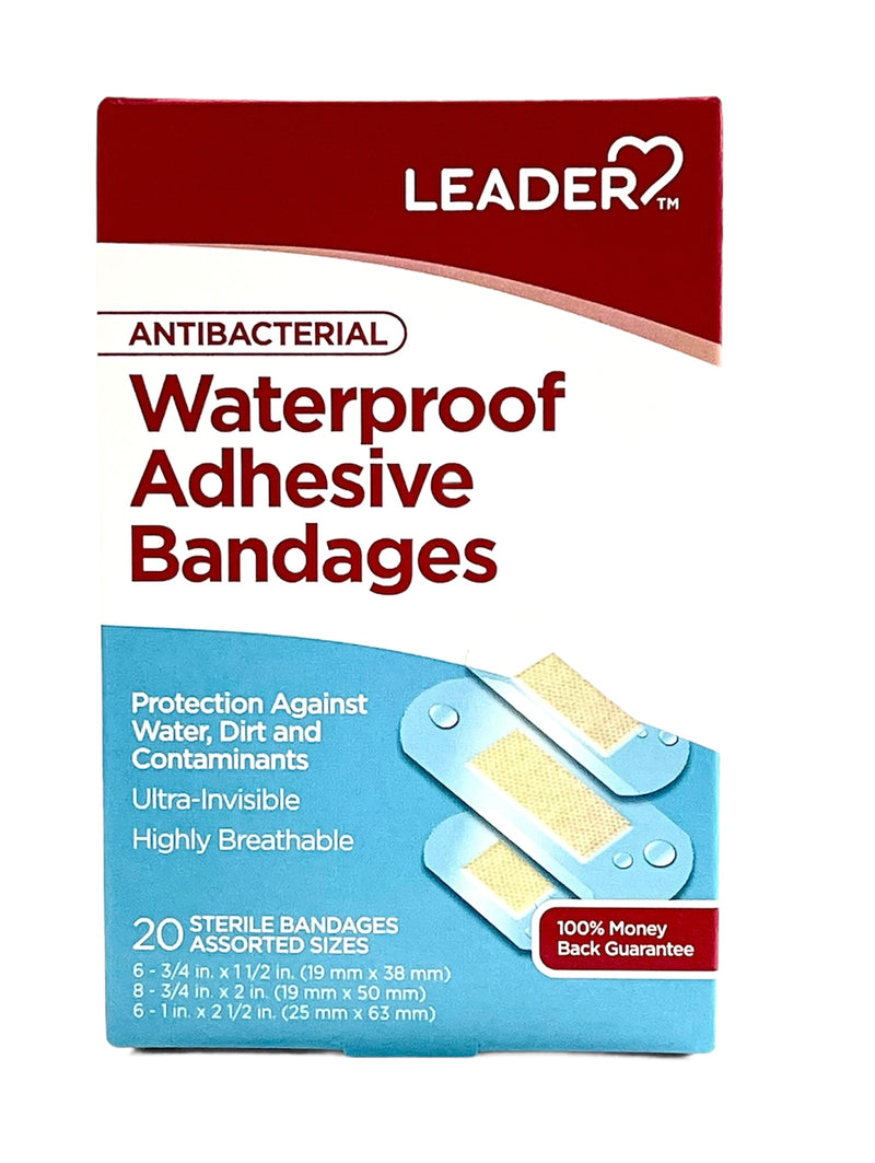 Waterproof Adhesive Bandages | Antibacterial | 20 Bandages Assorted Sizes