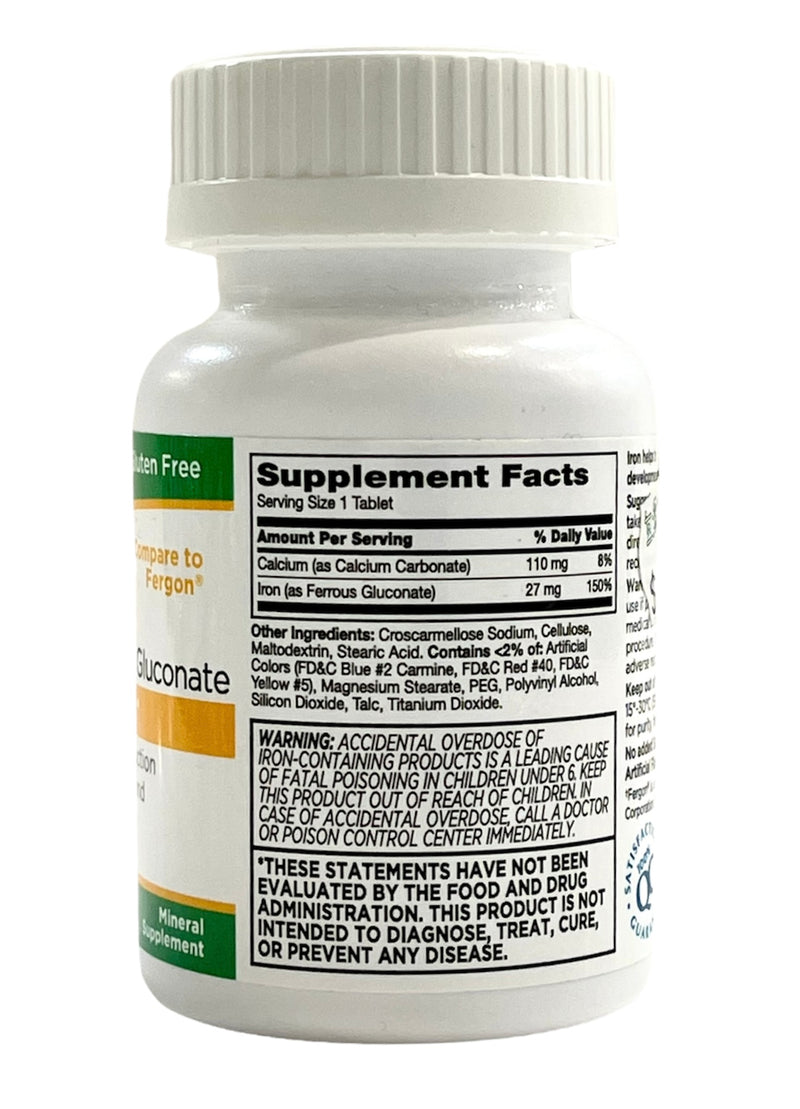 Iron 27mg | Ferrous Gluconate | Energy Support | 100 Tablets