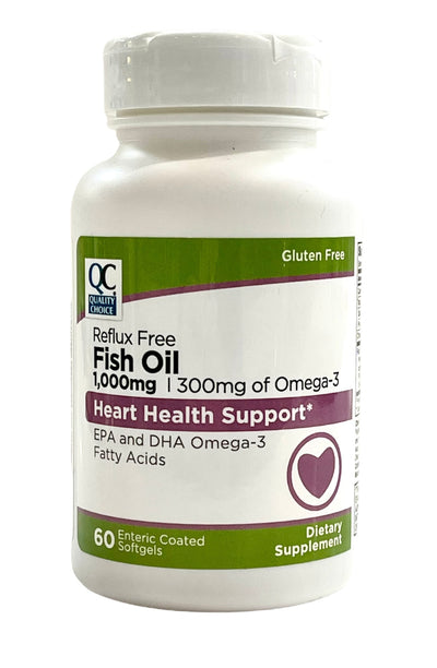 Fish Oil 1,000mg | Reflux Free | 300mg of Omega-3 | Heart Health Support | 60 Enteric Coated Softgels