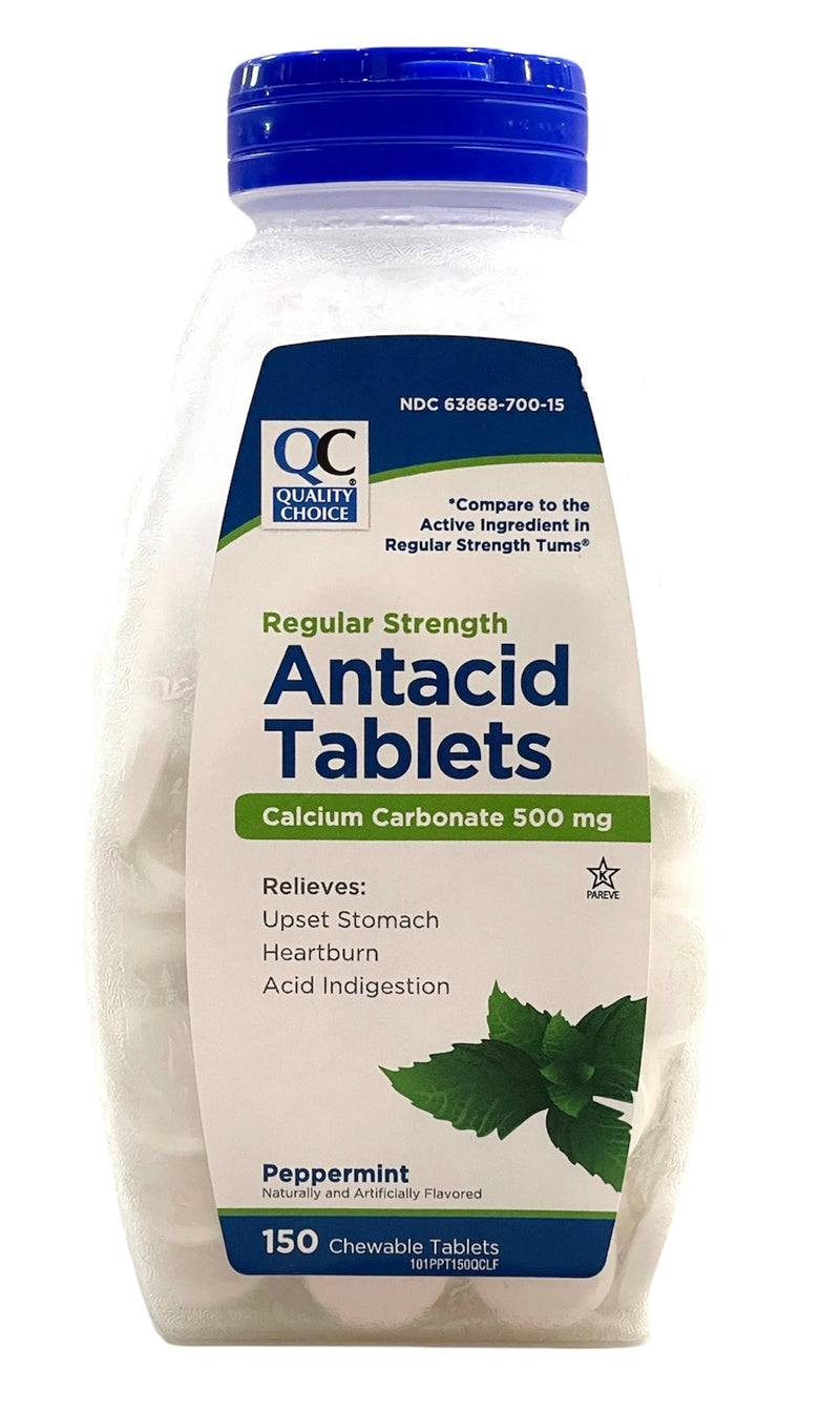 Antacid Tablets | Regular Strength | 500mg | 150 Peppermint Chewable Tablets