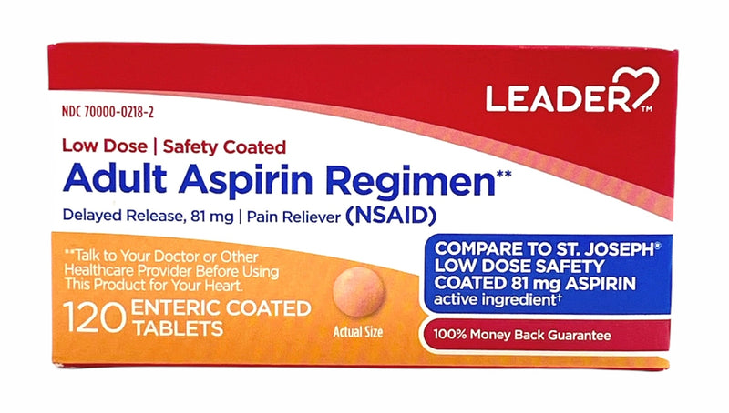 Adult Aspirin Regimen | Low Dose 81mg | Safety Coated | 120 Enteric Coated Tablets
