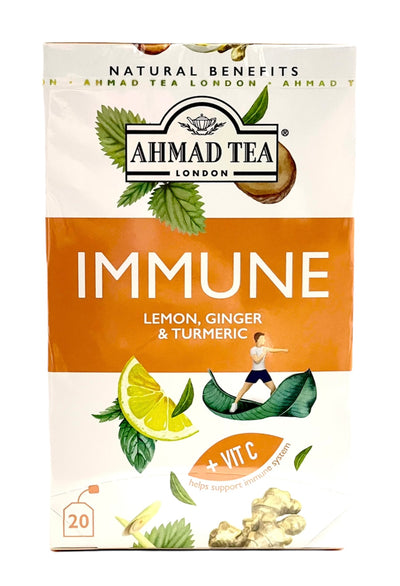 Ahmad Tea Immune | Lemon, Ginger & Turmeric Flavor | + Vitamin C | 20 Bags