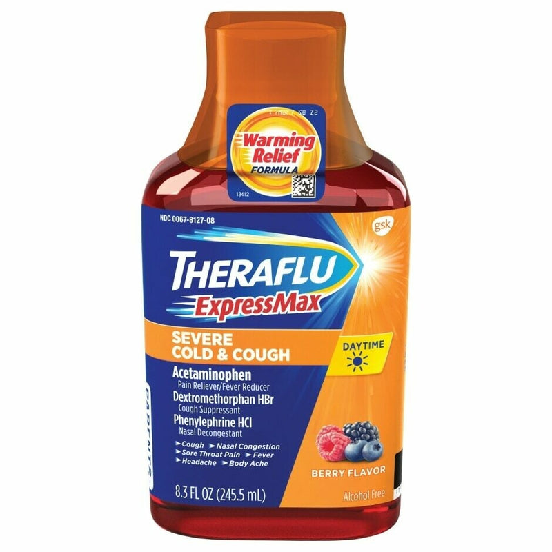 Express Max Severe Cold & Cough | Day Time |  Alcohol Free | Berry Flavor | 8.3 fl oz